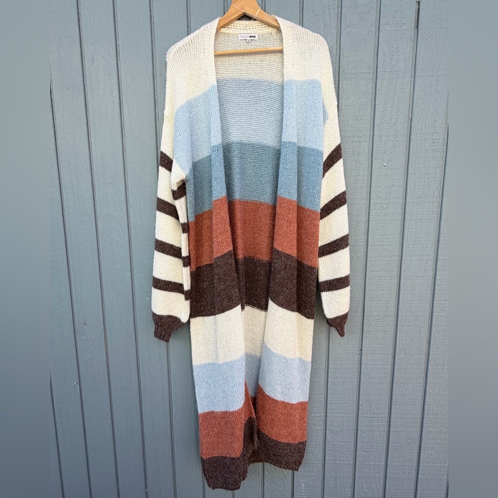 Fashion Nova Still Need You Striped Cardigan Duster Sweater Women’s Size M